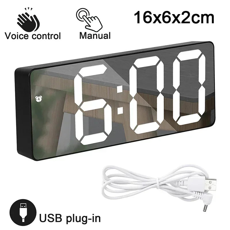 Horloge Murale Électronique LED Minimaliste Avec Thermomètre Et Alarme - ZenBois