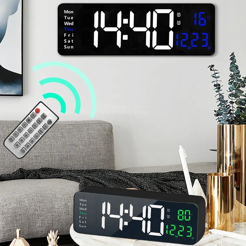 Horloge Murale Électronique LED Minimaliste Avec Thermomètre Et Alarme - ZenBois
