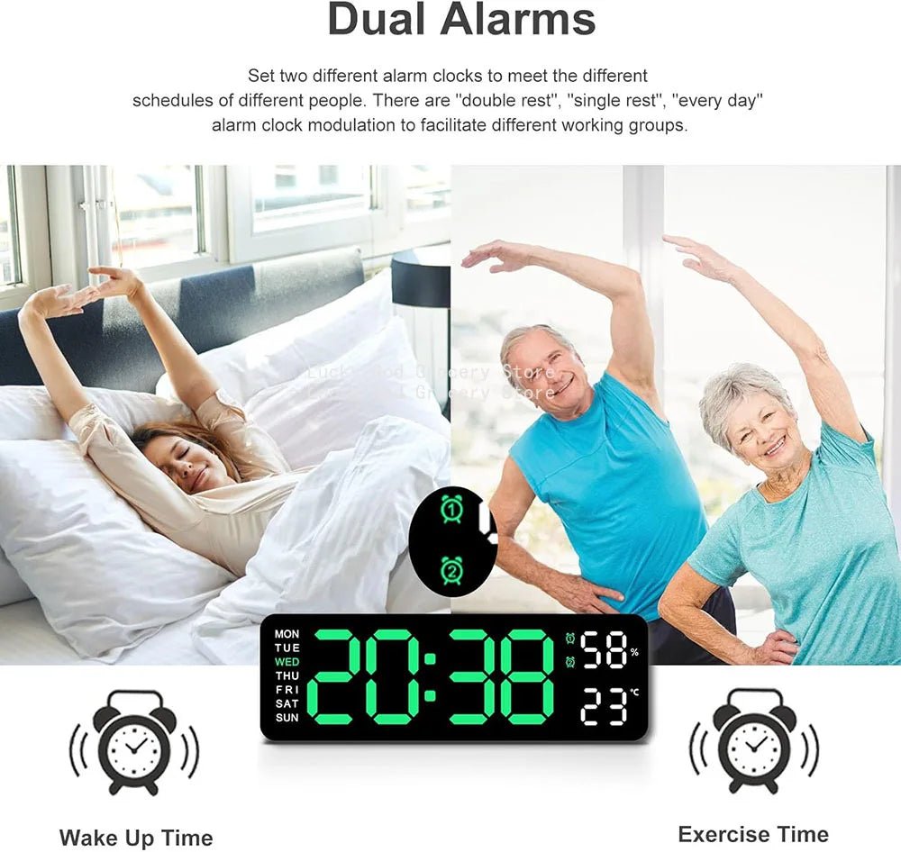 Horloge Murale Électronique LED Minimaliste Avec Thermomètre Et Alarme - ZenBois