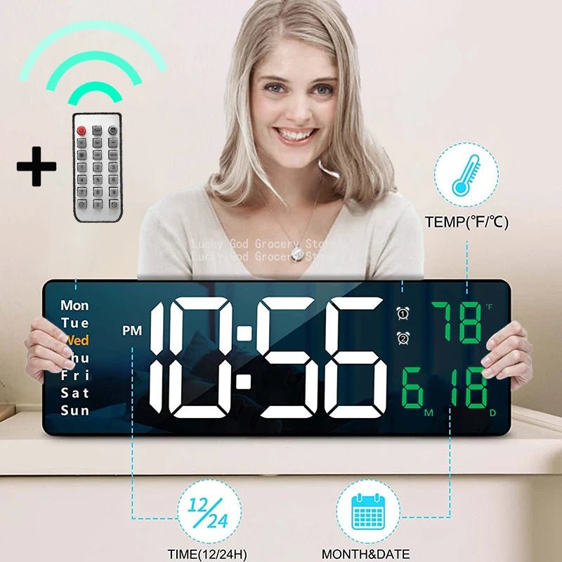 Horloge Murale Électronique LED Minimaliste Avec Thermomètre Et Alarme - ZenBois